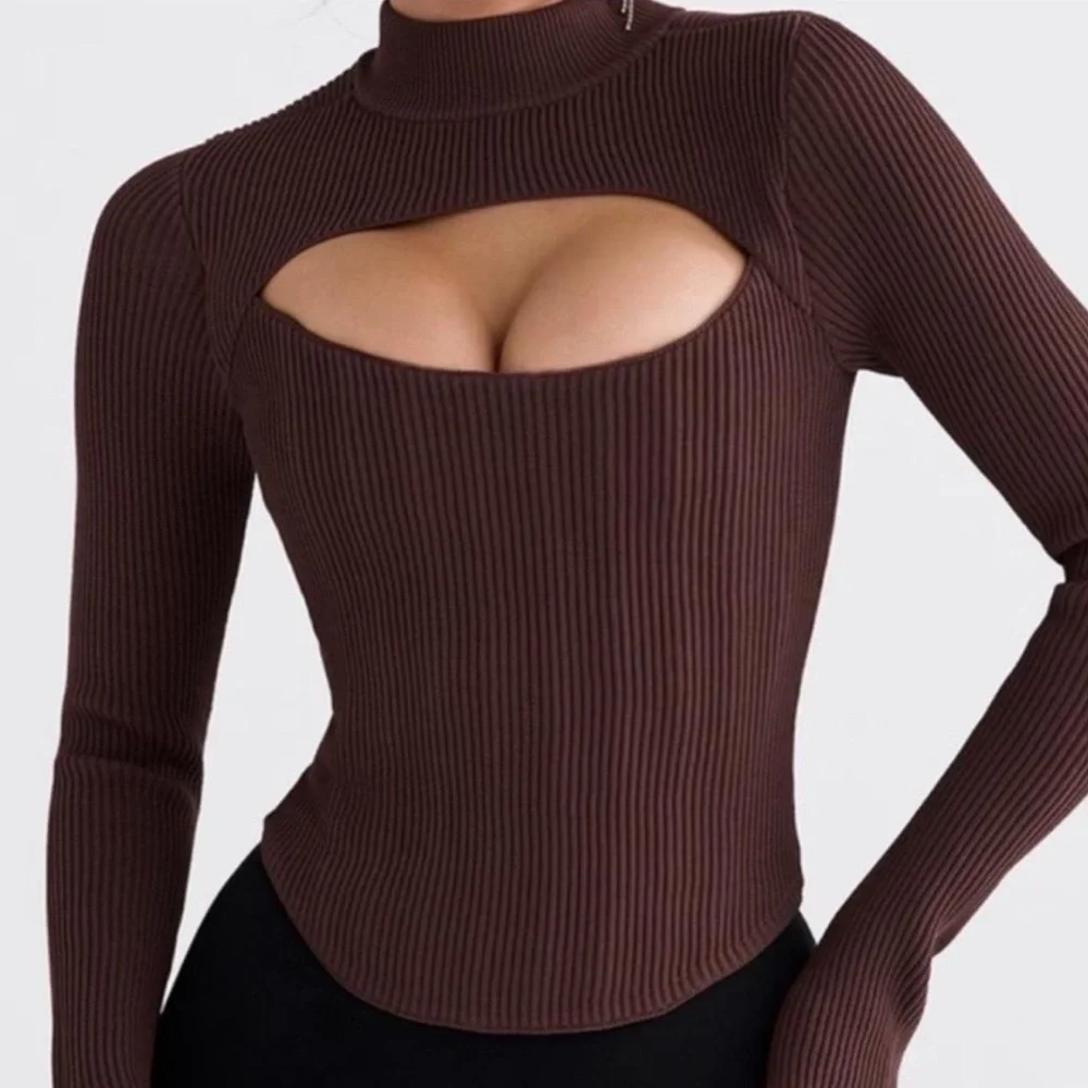 House of CB Brown Ribbed Cutout Top - Picture 2 of 6